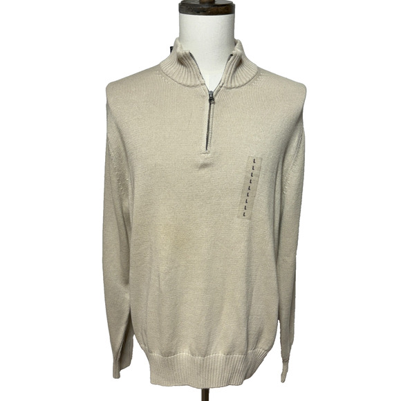 Spring + Mercer Sweater Mens Large Beige Tan 1/4 Zip Pullover Mock Neck NWT - Picture 5 of 10